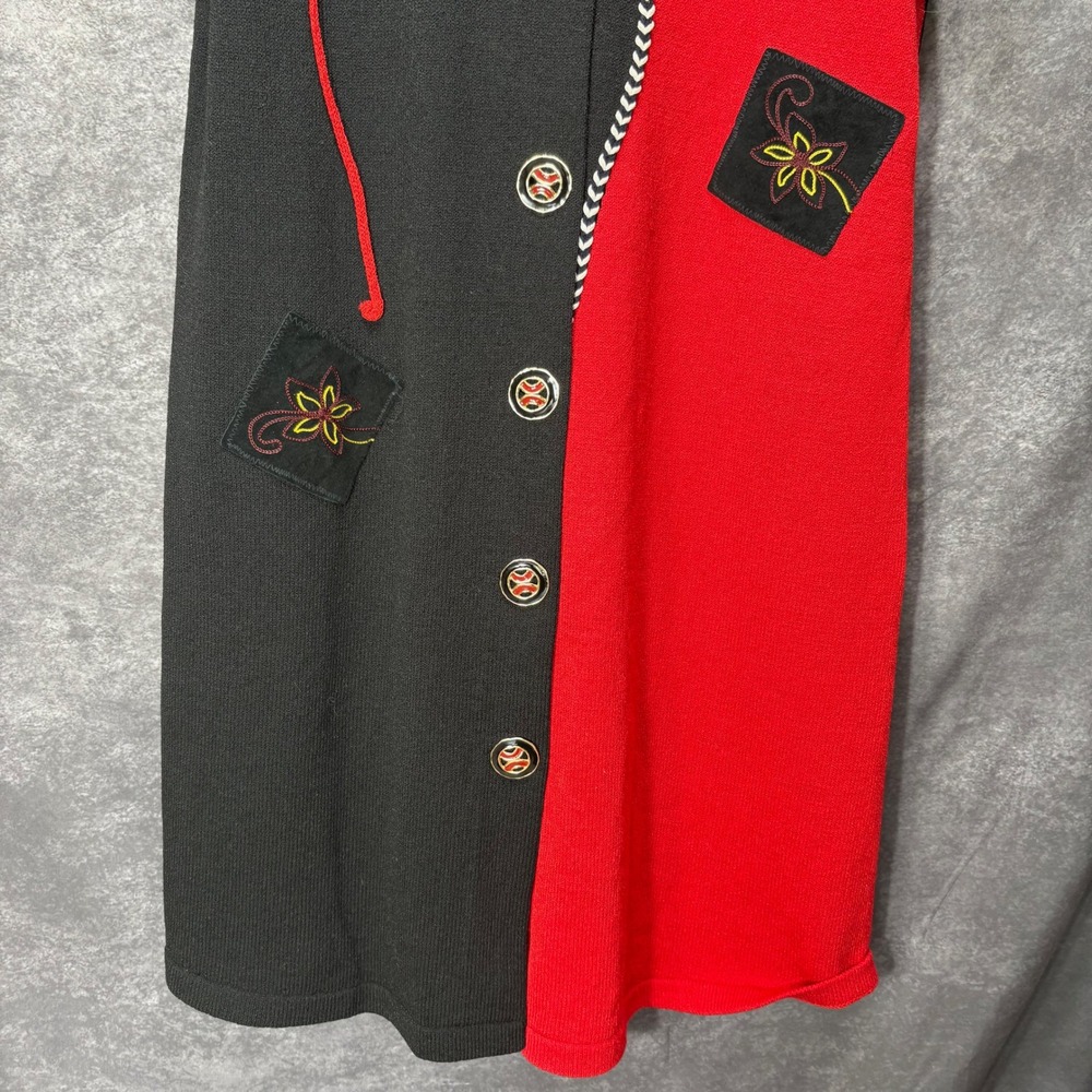 The Michael Collection Black Red Santana Knit Button Front Dress XL Art Vintage - Picture 3 of 15